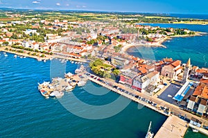 Town of Umag historic coastline architecture aerial view