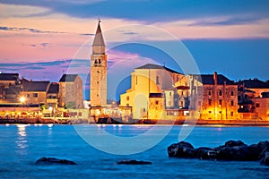Town of Umag waterfront and coast evening view