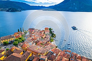Town of Varenna Como lake waterfront aerial view