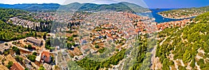 Town of Vela Luka on Korcula island aerial panoramic view photo