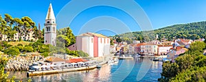 Town of Veli Losinj harbor colorful panoramic view