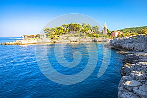 Town of Veli Losinj scenic church and waterfront view