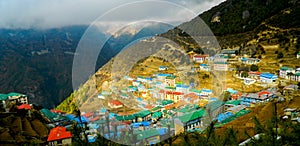 Town view from Hilltop of Lukla, Nepal photo