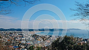 Town view on the top of the hill at World Heritage in Kamakura, Japan photo