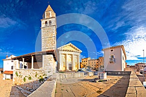 Town of Visnjan old stone square and church view