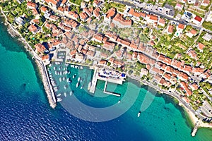 Town of Volosko colorful coastline aerial panoramic view