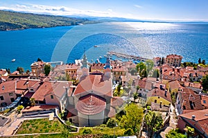 Town of Volosko colorful coastline aerial panoramic view