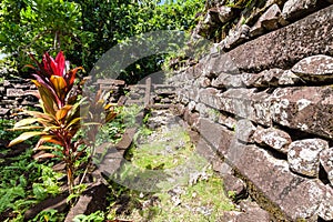 Town walls in Nan Douwas, Nan Madol: prehistoric ruined stone city. Pohnpei, Micronesia, Oceania.