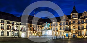 Townhall and statue of Jan Wellem located at the Altstadt (old town) of Düsseldorf, Germany