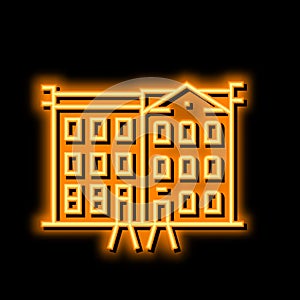 townhome house neon glow icon illustration