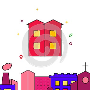 Townhouse, apartments, village filled line icon, cityscape simple vector illustration
