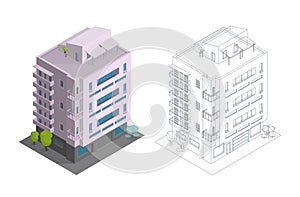 Townhouse building. Terraced housing modern town house multiple floors. City residence three-storey architecture
