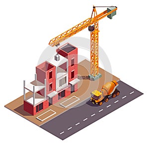 Townhouse Construction Isometric Composition