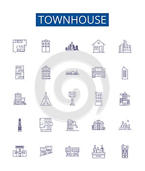 Townhouse line icons signs set. Design collection of Townhome, Townhouse, Rowhouse, Villa, Cottage, Bungalow, Duplex