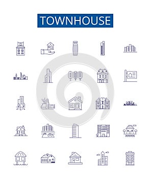Townhouse line icons signs set. Design collection of Townhome, Townhouse, Rowhouse, Villa, Cottage, Bungalow, Duplex