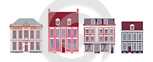 Townhouse set, residential city architecture of victorian homes, old houses