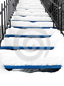 Townhouse staircase after snowstorm
