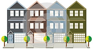 Townhouse with Tandem Color Garage vector illustration photo