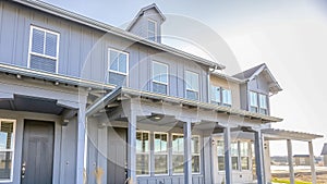 Townhouse under bright sky in Daybreak community