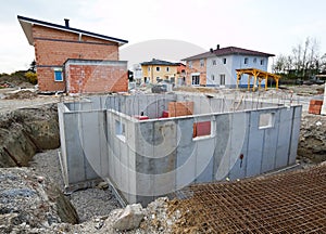 Townhouses of a residential building. Basement for