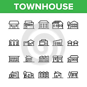 Townhouses, Residential Buildings Vector Linear Icons Set