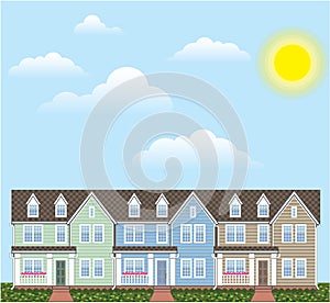 Townhouses Row with Sunny weather Vector