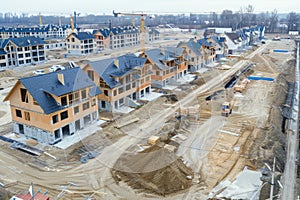 Townhouses Under Construction on Building Site, New Residential Development