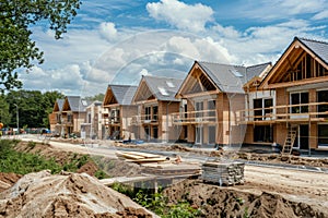 Townhouses Under Construction on Building Site, New Residential Development