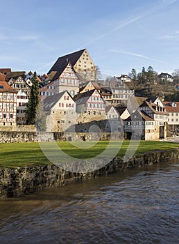 Townscape of medieval Schwaebisch Hall in Germany