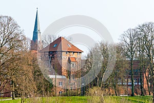 Townscape Nienburg at the river Weser