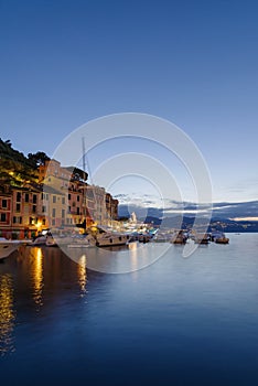 Townscape of Portofino at dusk, Liguria, Italy