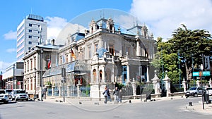 Punta Arenas city center with monument Palacio Sara Braun, Chile