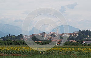 Townscape of San Daniele del Friuli, a town known for the prosciutto which bears its name. Cloudy sky