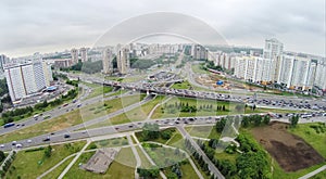 Townscape with transport traffic on interchange at photo