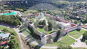 Townscape of Zaraysk in Moscow Oblast with view of Zaraysk Kremlin and residential buildings.