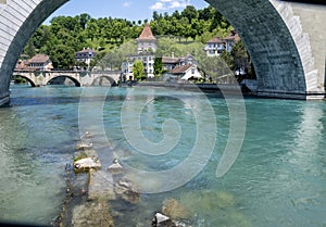 Township of Bern Switzerland seen through an bridge archway