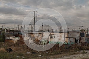 Township houses in the sand dunes in Cape Town, South Africa