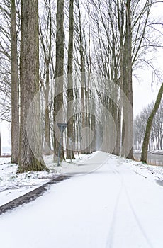 Towpath for cyclists and pedestrians during the winter