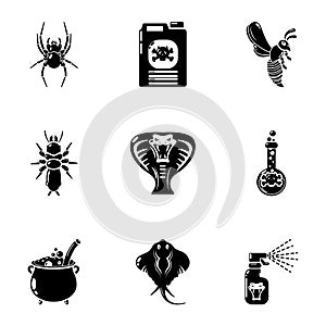 Toxic chemical icons set, simple style