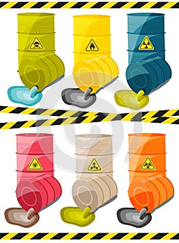 Toxic chemicals leak out of the container with the sign dangerous. Vector