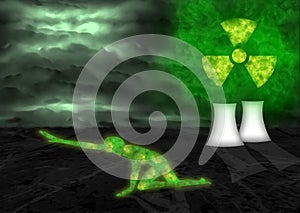 Toxic cloud coming from nuclear reactor and radioactive person d