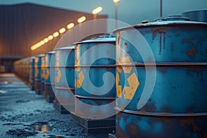Toxic containment Barrels, radioactive waste storage facility, cautionary symbol