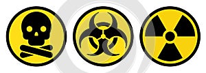 Toxic Hazard Sign, Biohazard Sign and Radiation Hazard Sign