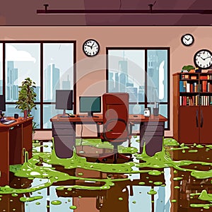 Toxic office with puddles of slime, indicating toxic work culture workplace