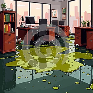 Toxic office with puddles of slime, indicating toxic work culture workplace