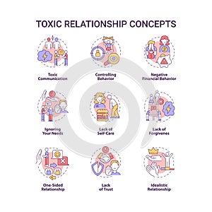 Toxic relationship concept icons set