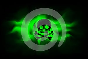 Toxic sign on a background of infected green fog. Poison hazard sign. Dangerous haze poisoned. Spreading smoke attack biological