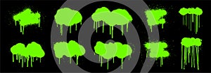 Toxic spray graffiti set. Grunge splashes paint with smudges and drops