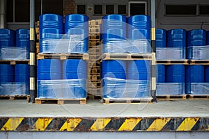 Toxic waste/chemicals stored in barrels at a plant photo