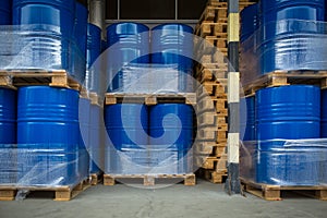 Toxic waste/chemicals stored in barrels at a plant - cans with chemicals, industry oil barrels, chemical tank, hazardous waste, photo